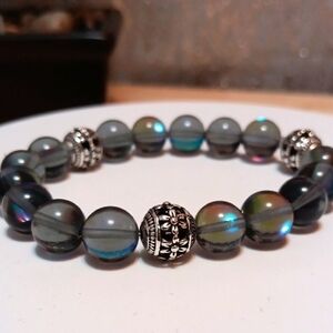 Black Mystic Aura Quartz Beaded StretchvBracelet